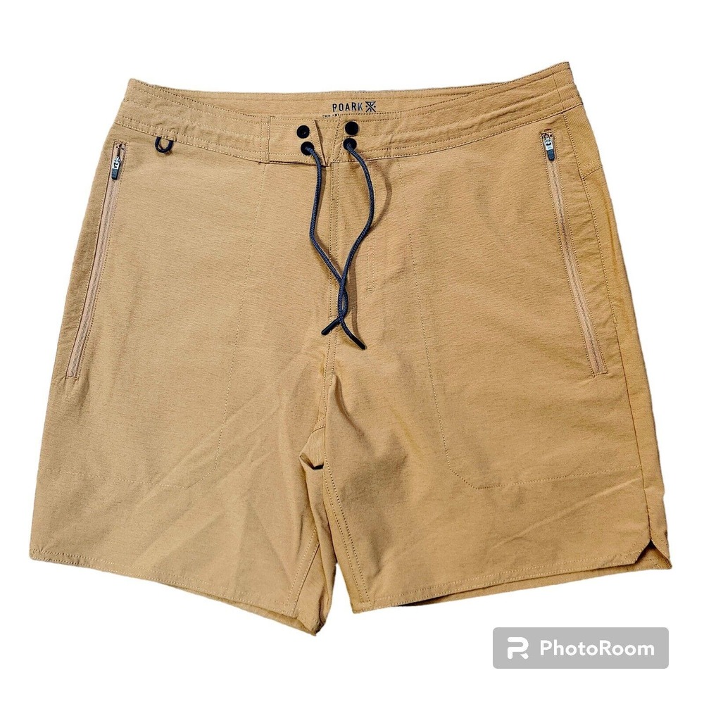 Roark Layover Trail Shorts Brown Nylon Blend Zip Pockets Men's Size 32